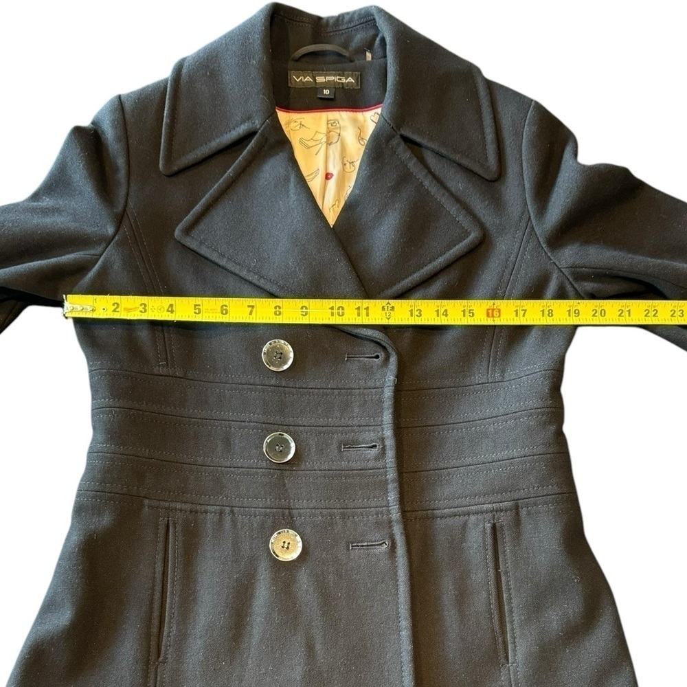 Via Spiga Black Pea Coat Double Breasted Wool Blend Womens Size 10 - Picture 10 of 14